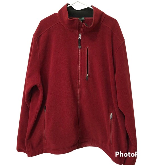 L.L. Bean Other - L.L. Bean Mens Fleece Jacket Maroon Red Size XXL Zip Front Long Sleeve Warm